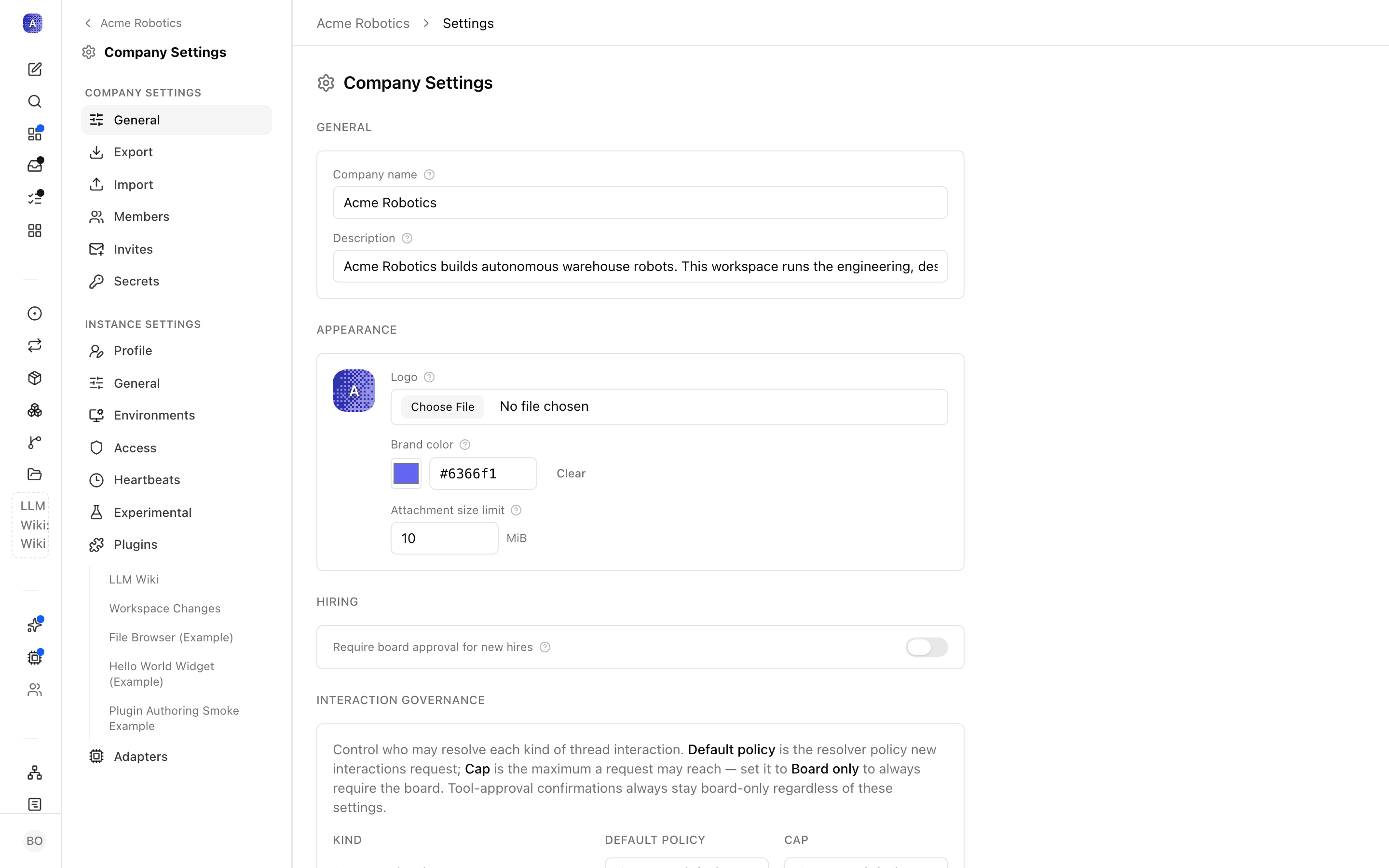 Company general settings