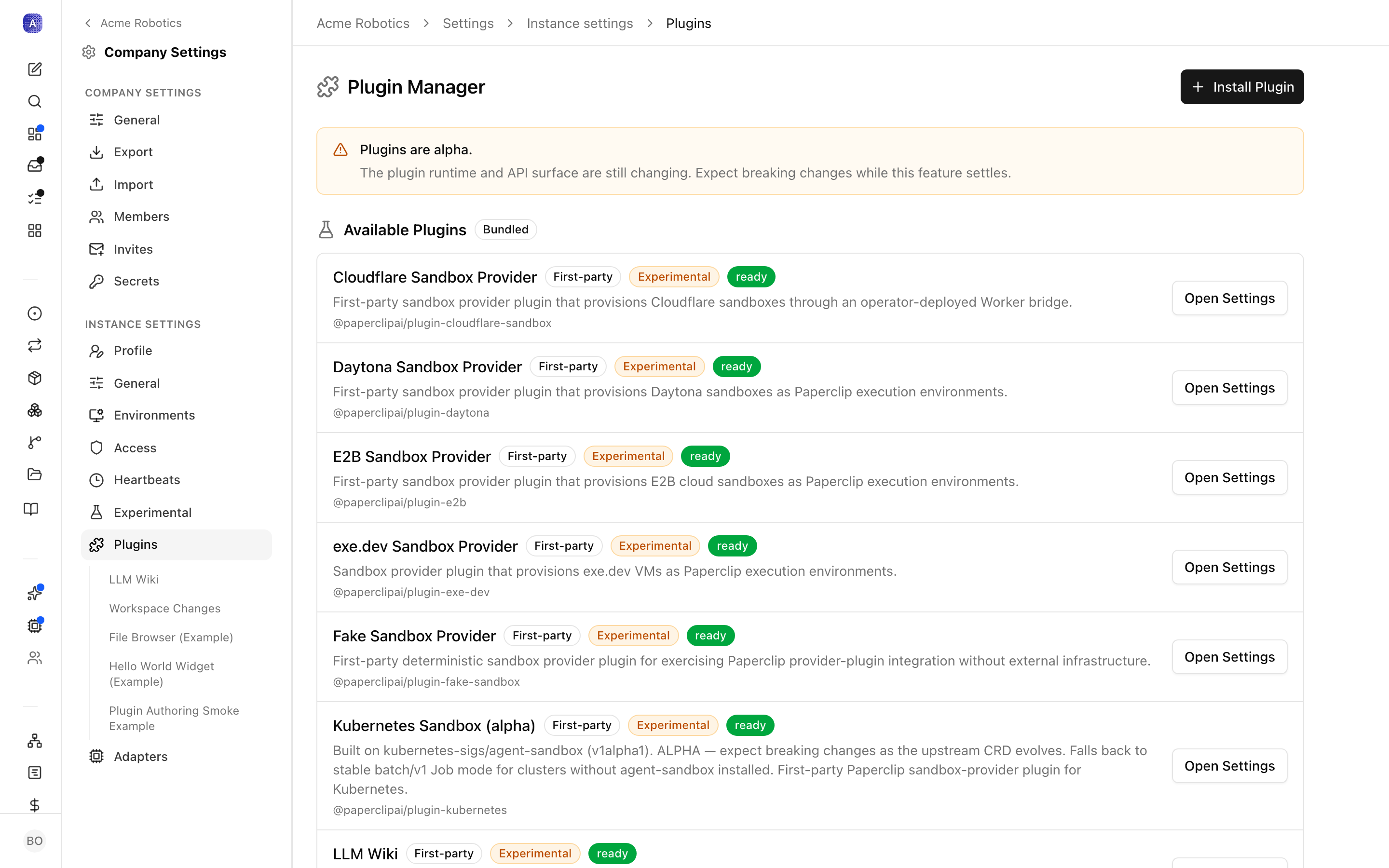 Plugin settings