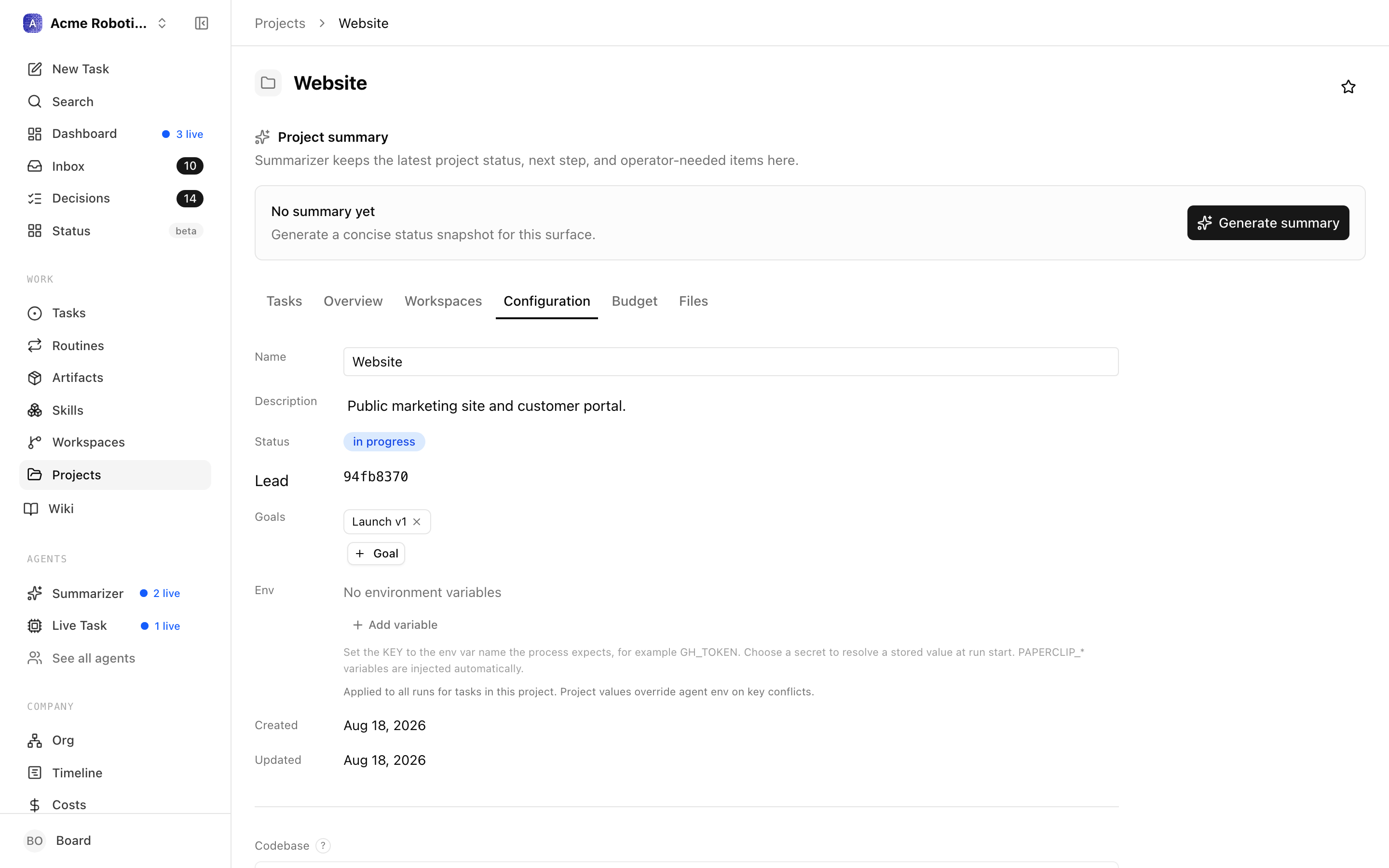 Configuration tab