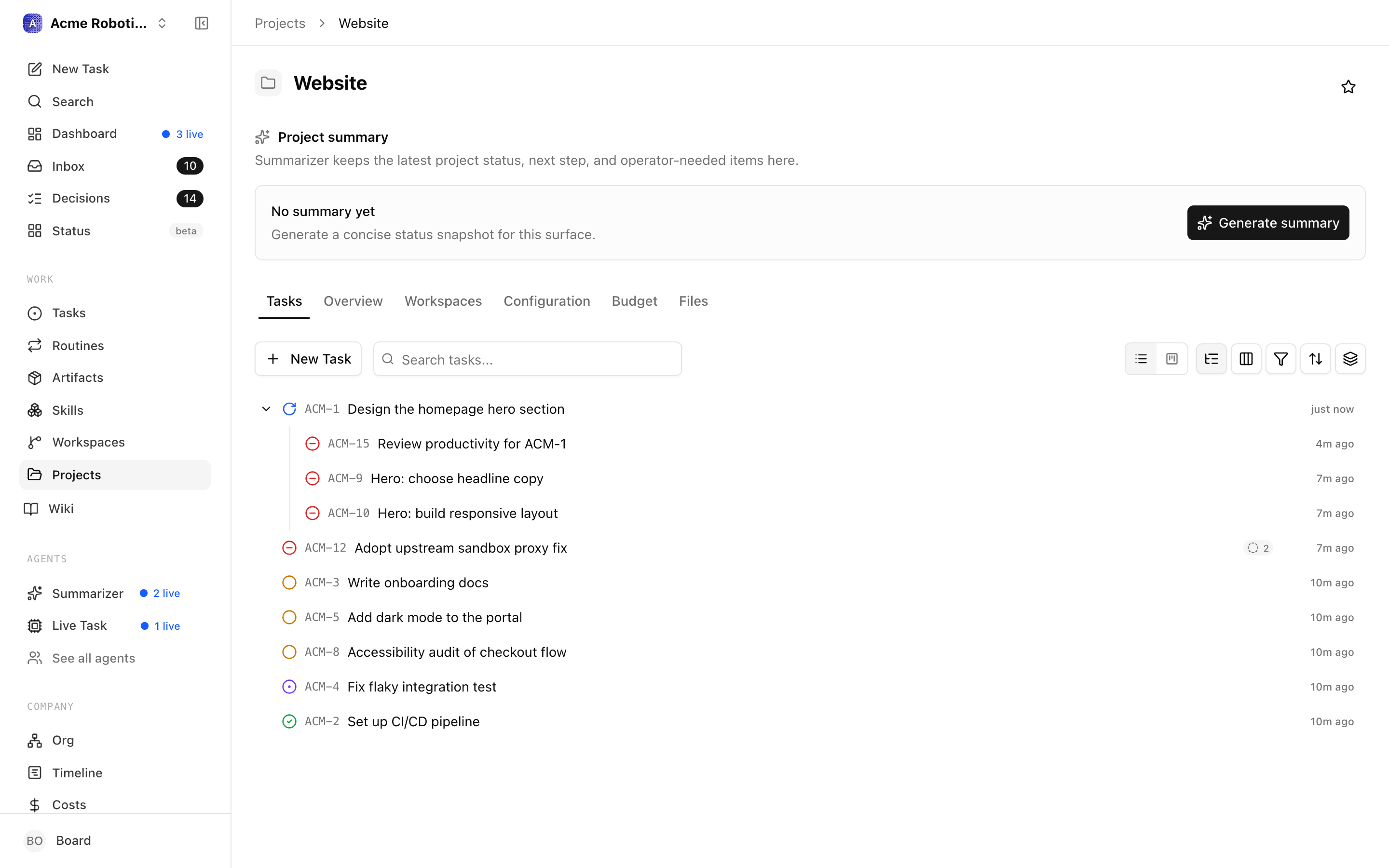 Workspaces tab