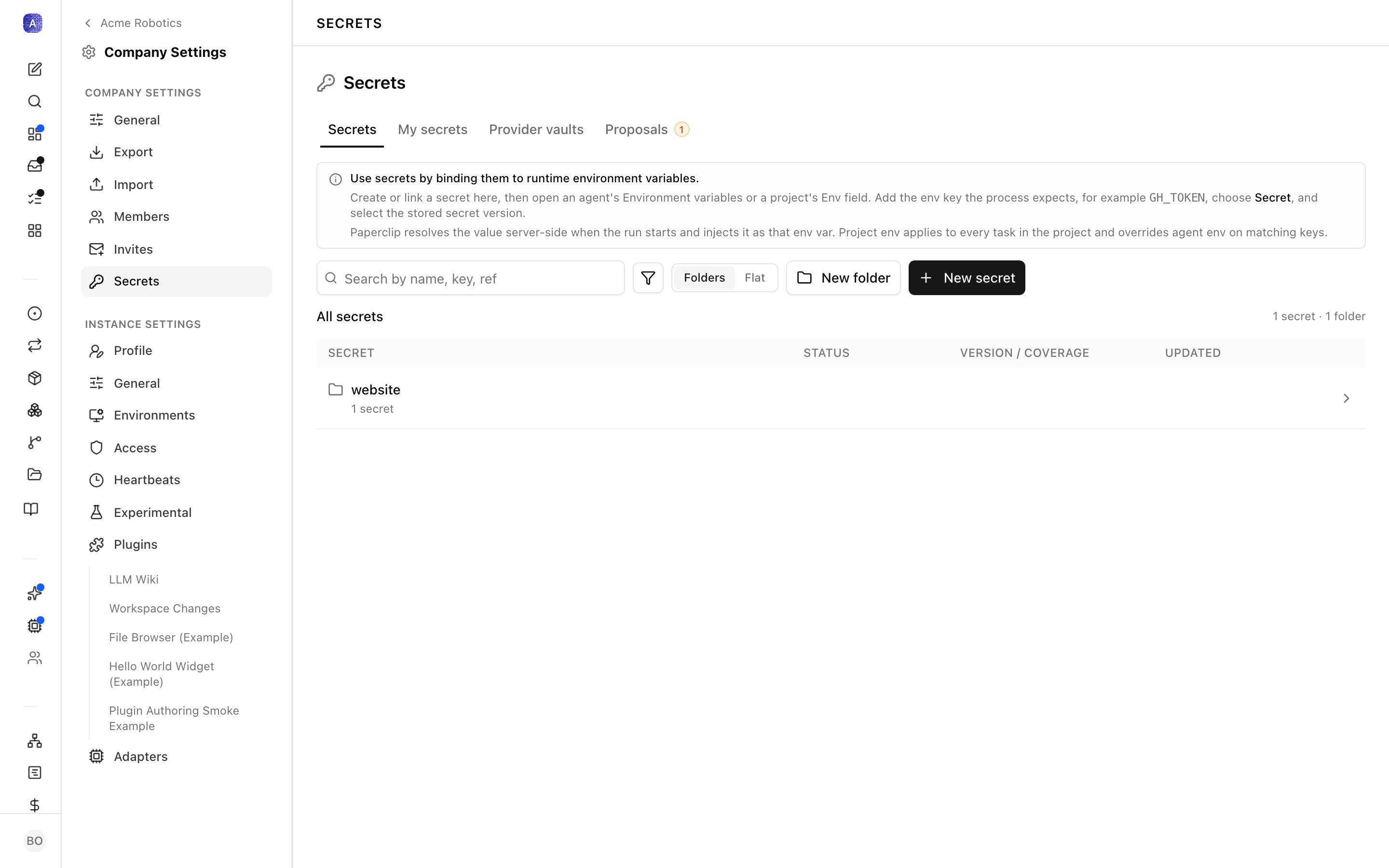 The check surfaced at task creation: a user secret the responsible user hasn't supplied yet, with an inline prompt to set the value