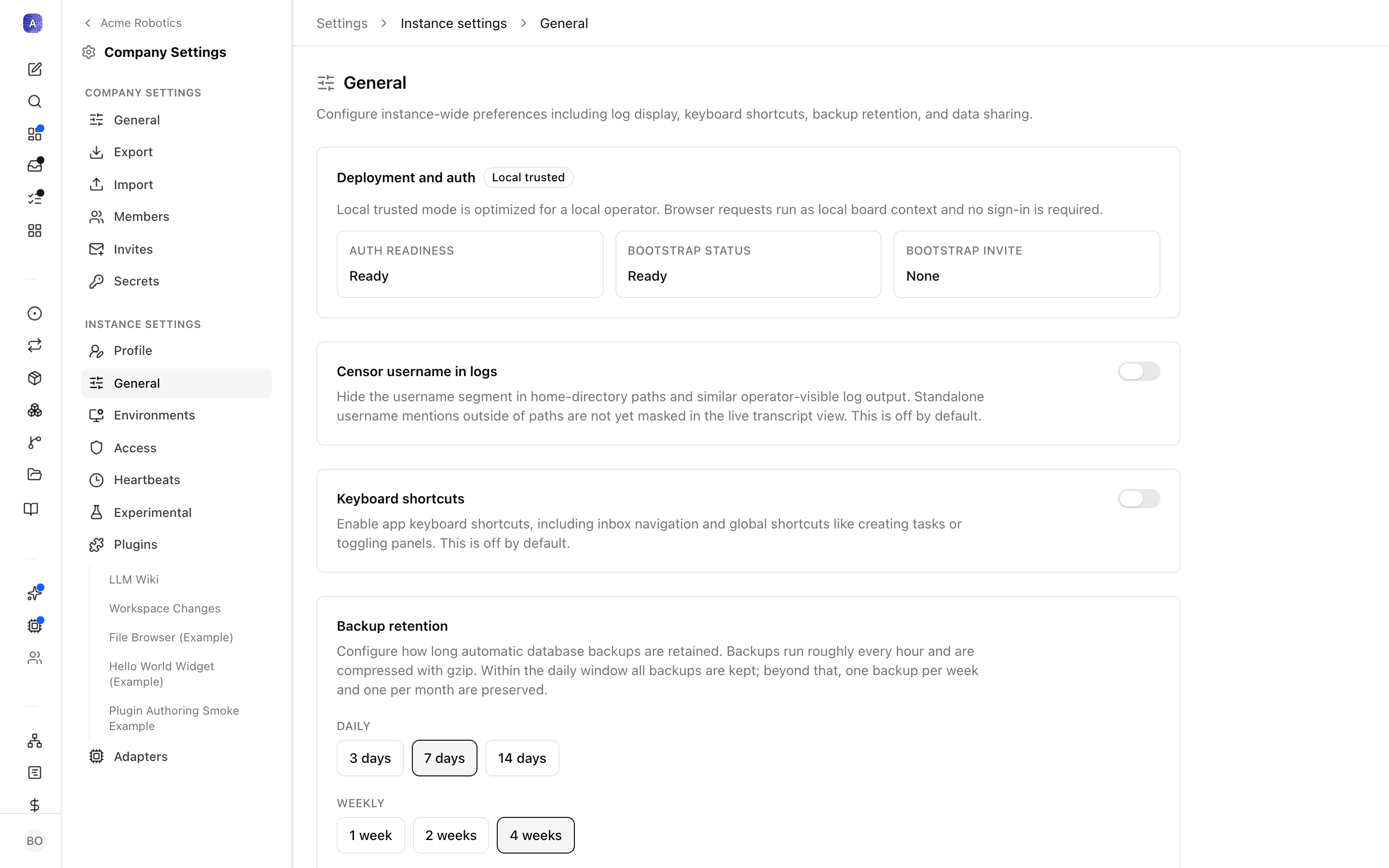 Instance general settings