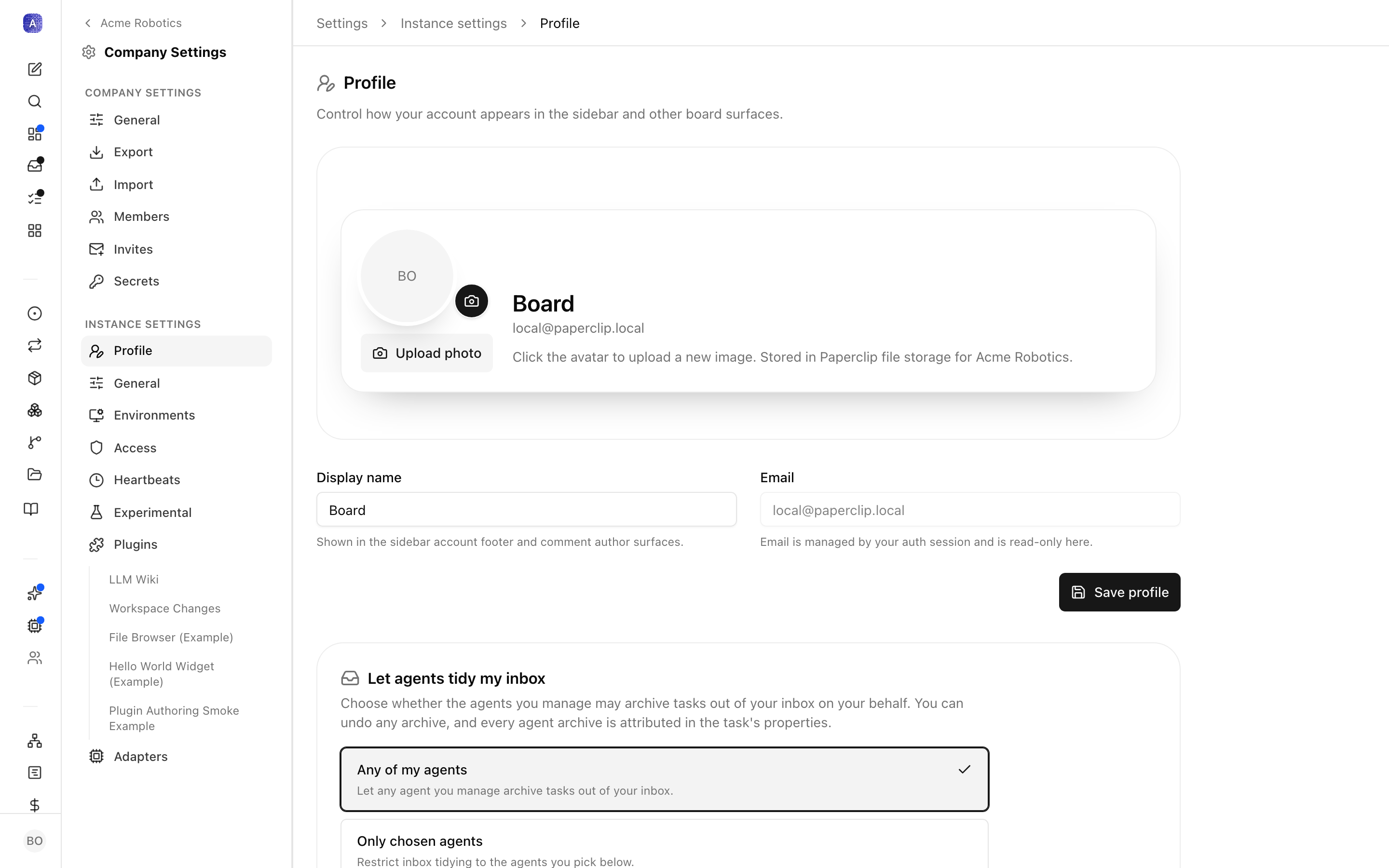 Profile settings