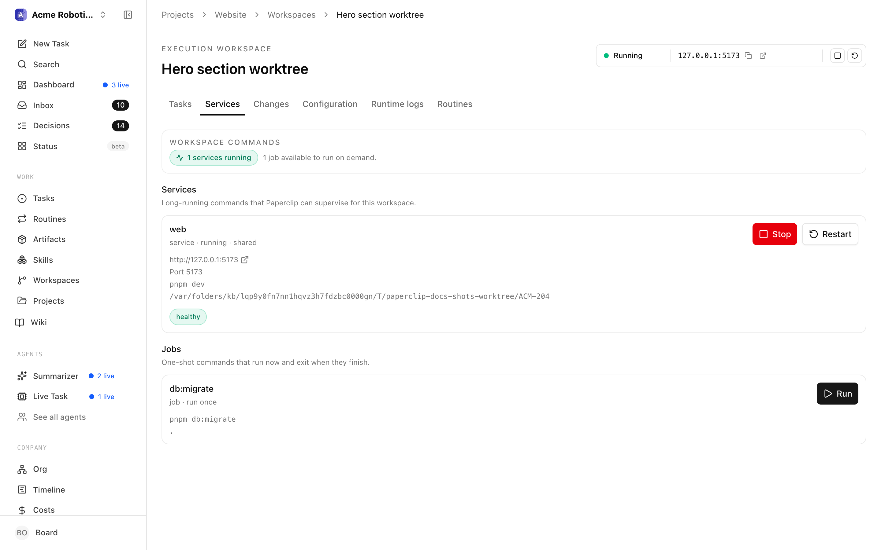Services tab